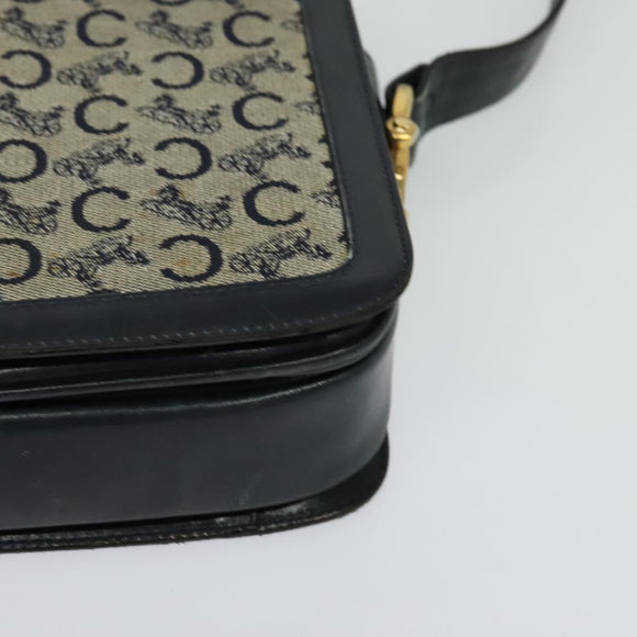 CELINE C Sulky Shoulder Bag Canvas Navy Gold Auth BD1174