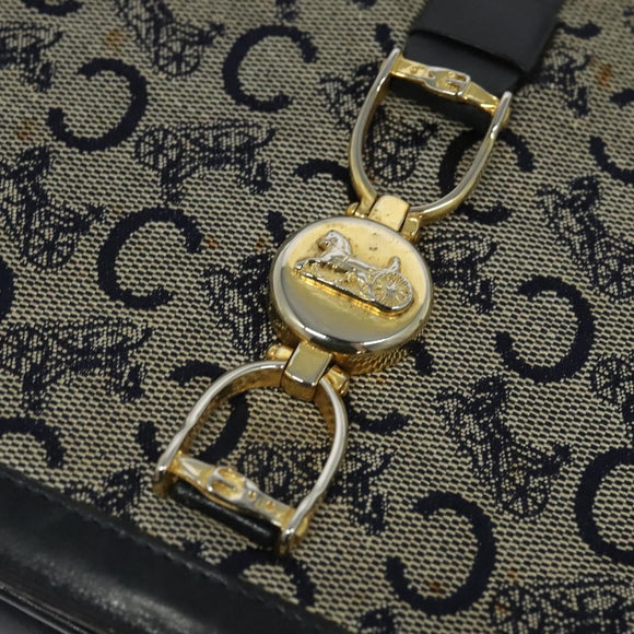 CELINE C Sulky Shoulder Bag Canvas Navy Gold Auth BD1174
