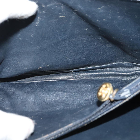 CELINE C Sulky Shoulder Bag Canvas Navy Gold Auth BD1174