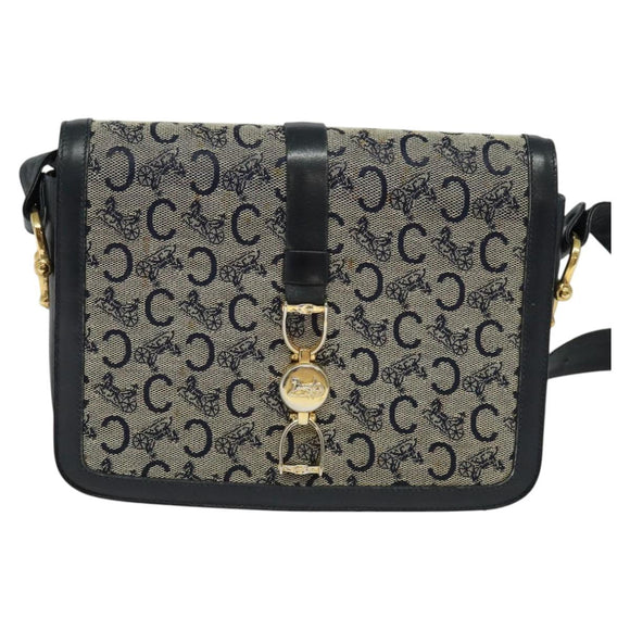 CELINE C Sulky Shoulder Bag Canvas Navy Gold Auth BD1174