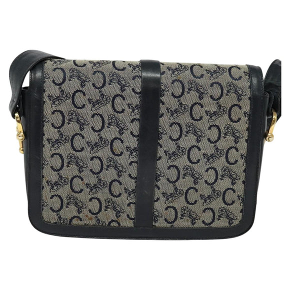 CELINE C Sulky Shoulder Bag Canvas Navy Gold Auth BD1174