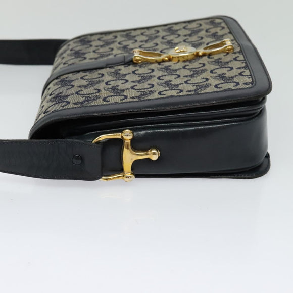 CELINE C Sulky Shoulder Bag Canvas Navy Gold Auth BD1174