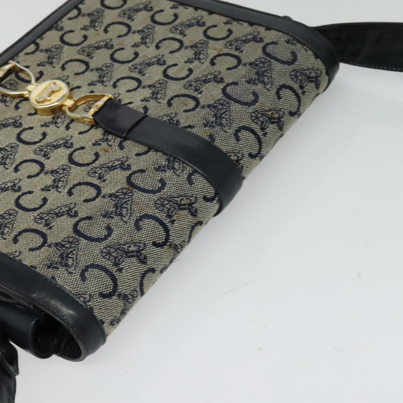 CELINE C Sulky Shoulder Bag Canvas Navy Gold Auth BD1174