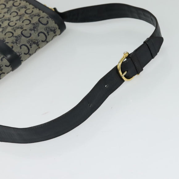 CELINE C Sulky Shoulder Bag Canvas Navy Gold Auth BD1174