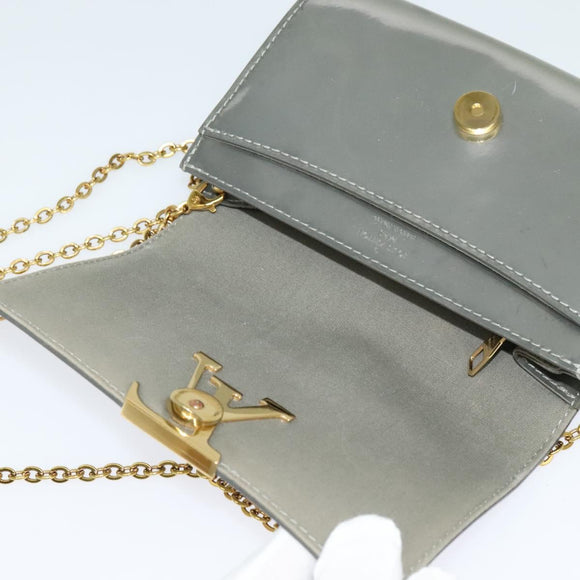 LOUIS VUITTON Vernis Pochette Louise PM Clutch Bag Silver LV Auth BD1178A