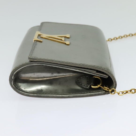 LOUIS VUITTON Vernis Pochette Louise PM Clutch Bag Silver LV Auth BD1178A