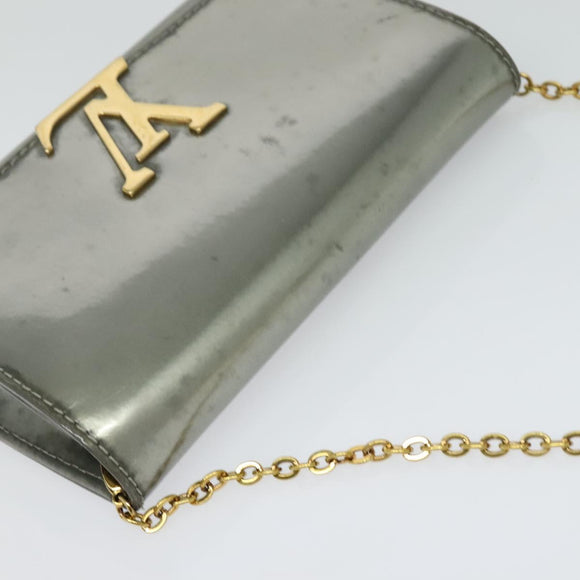 LOUIS VUITTON Vernis Pochette Louise PM Clutch Bag Silver LV Auth BD1178A