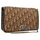 Christian Dior Trotter Canvas Chain Shoulder Bag Brown Gold Auth BD118-1