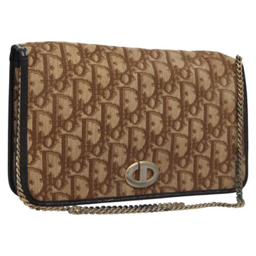 Christian Dior Trotter Canvas Chain Shoulder Bag Brown Gold Auth BD118