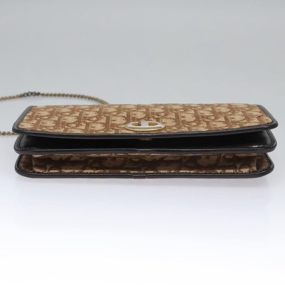 Christian Dior Trotter Canvas Chain Shoulder Bag Brown Gold Auth BD118