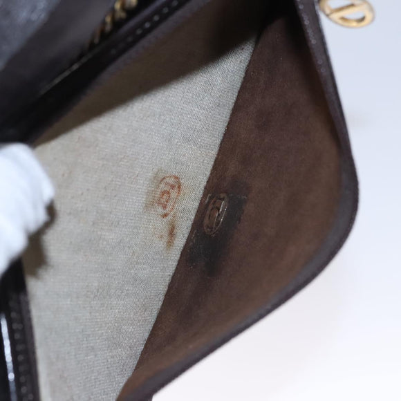 Christian Dior Trotter Canvas Chain Shoulder Bag Brown Gold Auth BD118