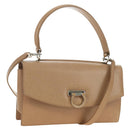 Salvatore Ferragamo Gancini Hand Bag Leather 2way Beige Silver Auth BD1190-1