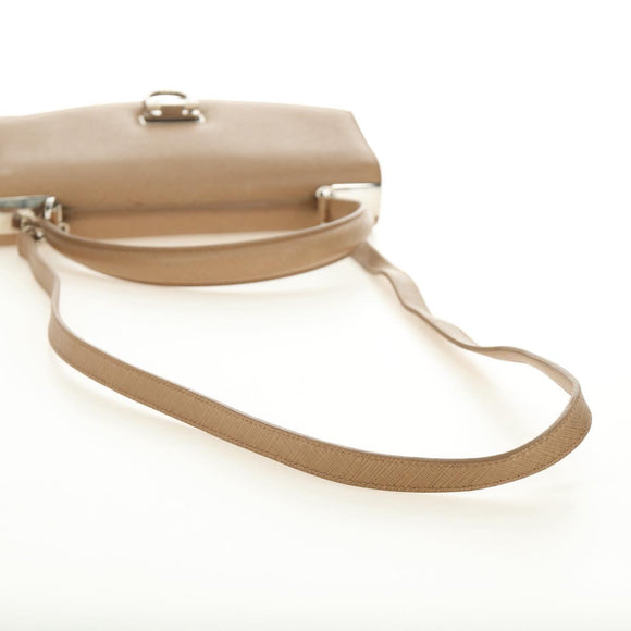 Salvatore Ferragamo Gancini Hand Bag Leather 2way Beige Silver Auth BD1190