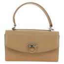 Salvatore Ferragamo Gancini Hand Bag Leather 2way Beige Silver Auth BD1190-13