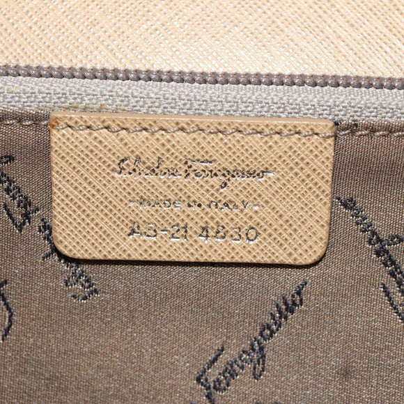 Salvatore Ferragamo Gancini Hand Bag Leather 2way Beige Silver Auth BD1190