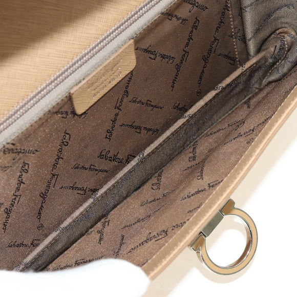 Salvatore Ferragamo Gancini Hand Bag Leather 2way Beige Silver Auth BD1190