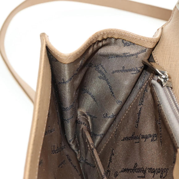 Salvatore Ferragamo Gancini Hand Bag Leather 2way Beige Silver Auth BD1190