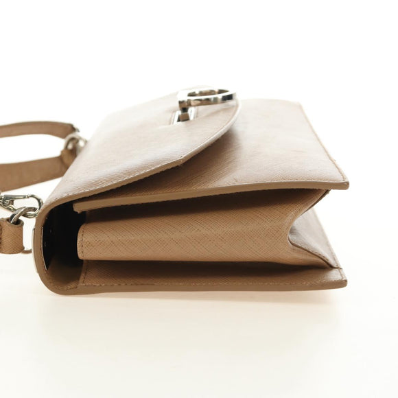 Salvatore Ferragamo Gancini Hand Bag Leather 2way Beige Silver Auth BD1190