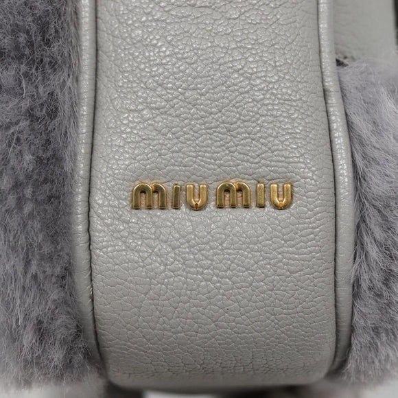 Miu Miu Shoulder Bag Leather Gray Auth BD1196AV