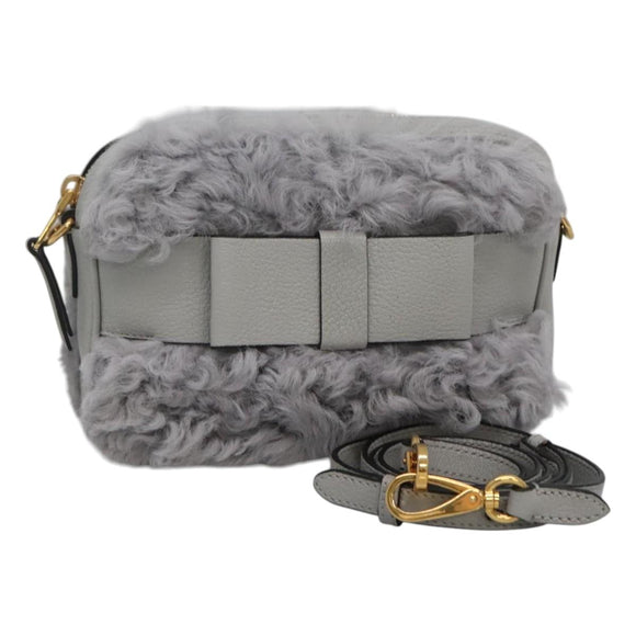 Miu Miu Shoulder Bag Leather Gray Auth BD1196AV