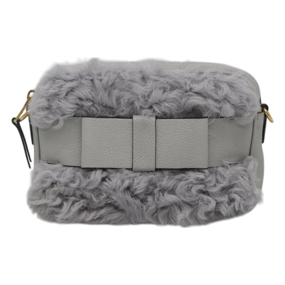 Miu Miu Shoulder Bag Leather Gray Auth BD1196V