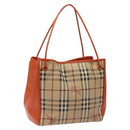 BURBERRY Nova Check Tote Bag PVC Leather Beige Orange gold Auth BD121-1