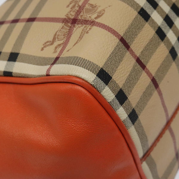 BURBERRY Nova Check Tote Bag PVC Leather Beige Orange gold Auth BD121