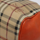 BURBERRY Nova Check Tote Bag PVC Leather Beige Orange gold Auth BD121-15