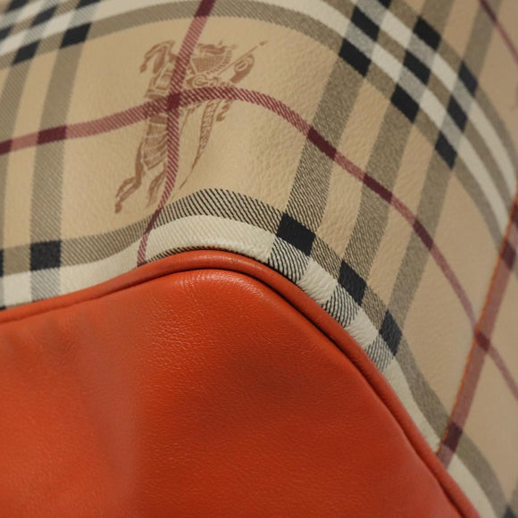 BURBERRY Nova Check Tote Bag PVC Leather Beige Orange gold Auth BD121