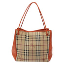 BURBERRY Nova Check Tote Bag PVC Leather Beige Orange gold Auth BD121-13