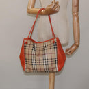 BURBERRY Nova Check Tote Bag PVC Leather Beige Orange gold Auth BD121-20