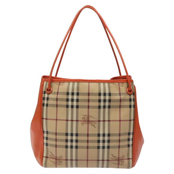 BURBERRY Nova Check Tote Bag PVC Leather Beige Orange gold Auth BD121