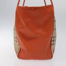 BURBERRY Nova Check Tote Bag PVC Leather Beige Orange gold Auth BD121-3
