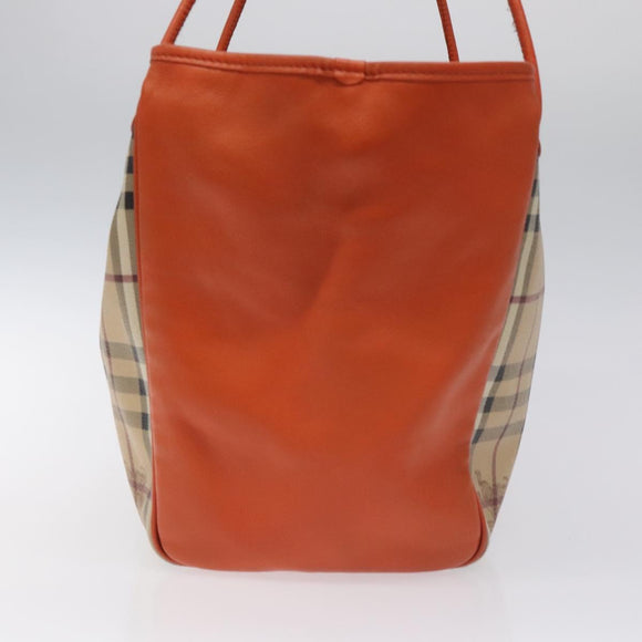BURBERRY Nova Check Tote Bag PVC Leather Beige Orange gold Auth BD121