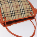 BURBERRY Nova Check Tote Bag PVC Leather Beige Orange gold Auth BD121-6
