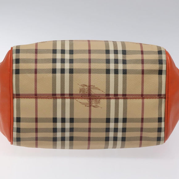 BURBERRY Nova Check Tote Bag PVC Leather Beige Orange gold Auth BD121