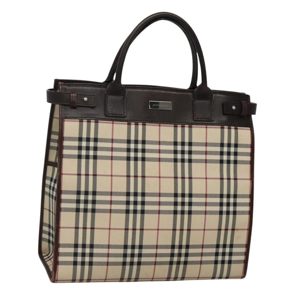 BURBERRY Nova Check Hand Bag Nylon Beige Silver Auth BD1216