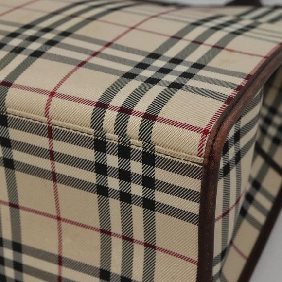 BURBERRY Nova Check Hand Bag Nylon Beige Silver Auth BD1216