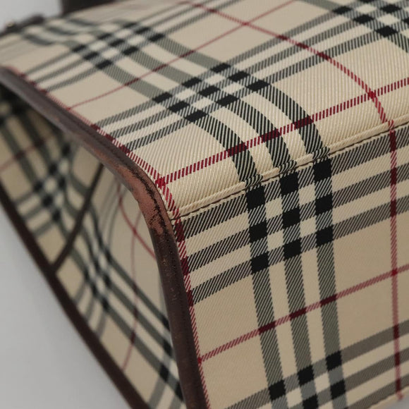 BURBERRY Nova Check Hand Bag Nylon Beige Silver Auth BD1216