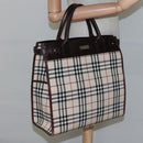 BURBERRY Nova Check Hand Bag Nylon Beige Silver Auth BD1216-19