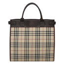 BURBERRY Nova Check Hand Bag Nylon Beige Silver Auth BD1216-2