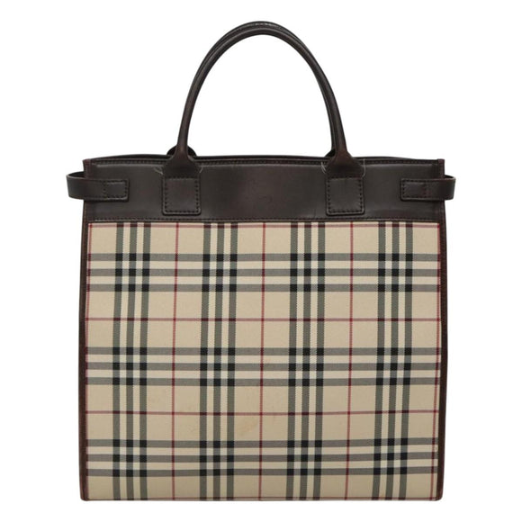 BURBERRY Nova Check Hand Bag Nylon Beige Silver Auth BD1216