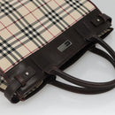 BURBERRY Nova Check Hand Bag Nylon Beige Silver Auth BD1216-6