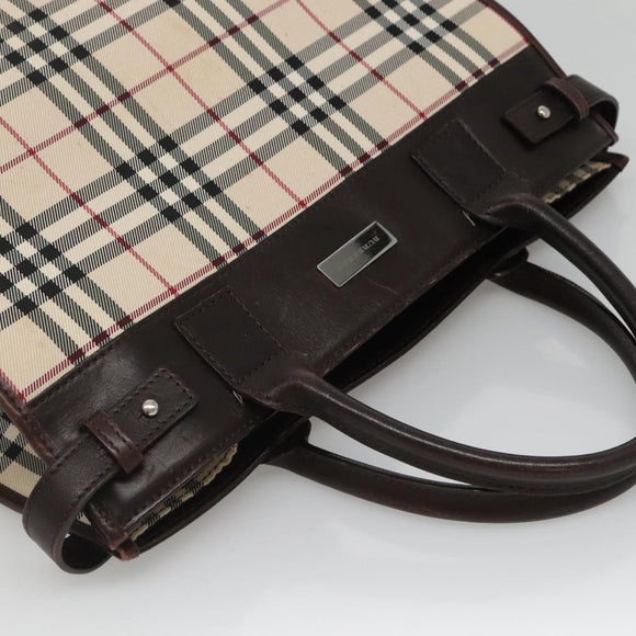 BURBERRY Nova Check Hand Bag Nylon Beige Silver Auth BD1216