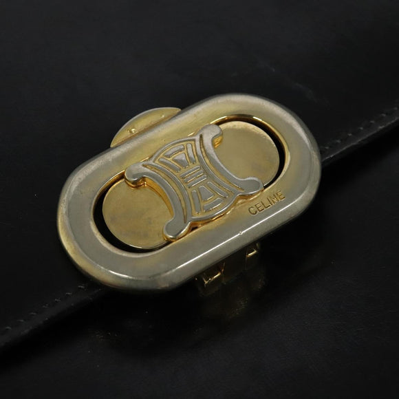 CELINE Shoulder Bag Leather Black Auth BD1219