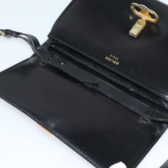 CELINE Shoulder Bag Leather Black Auth BD1219