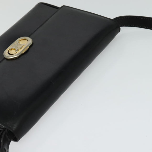 CELINE Shoulder Bag Leather Black Auth BD1219