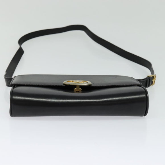 CELINE Shoulder Bag Leather Black Auth BD1219