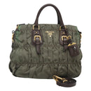PRADA Hand Bag Nylon 2way Khaki Gold Auth BD1244-1