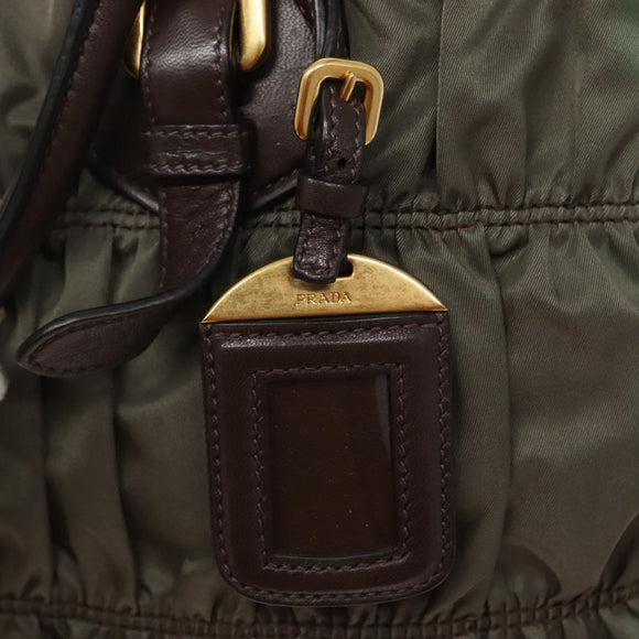 PRADA Hand Bag Nylon 2way Khaki Gold Auth BD1244